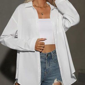 White Button-Down Shirt Oversized Long Sleeve | Size L